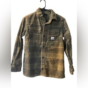 Hurley Boys Corduroy Shacket Button Down Shirt Green Plaid Size: Large